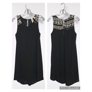 Needle & Thread Black Sleeveless Keyhole Above Knee Shift Aztec Print Dress Sm